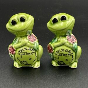 Vintage Japan Frog Texas Lone Star State‎ Salt & Pepper Shakers Green Pair 3"